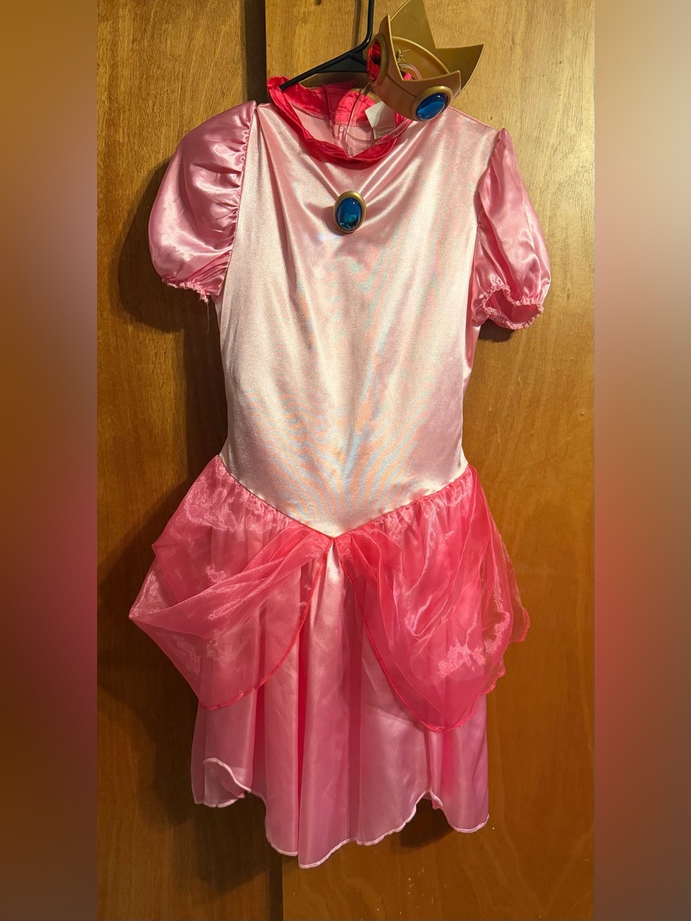 Super Mario Princess Peach costume w/crown kids L 12/14